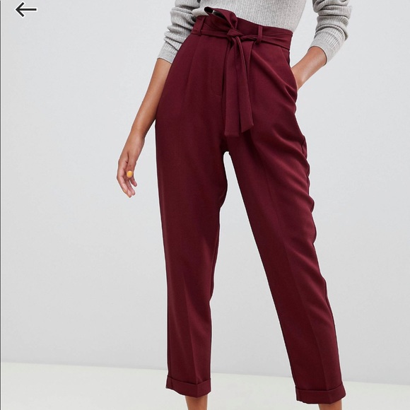 OPEN TO OFFERS ASOS Peg Leg Burgundy Pants with Obi Tie - Picture 7 of 9